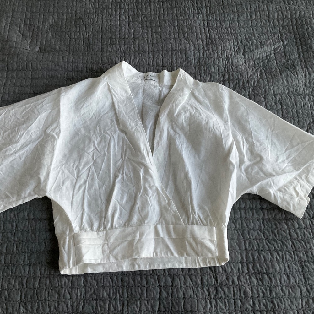 Babaton linen wrap kimono blouse